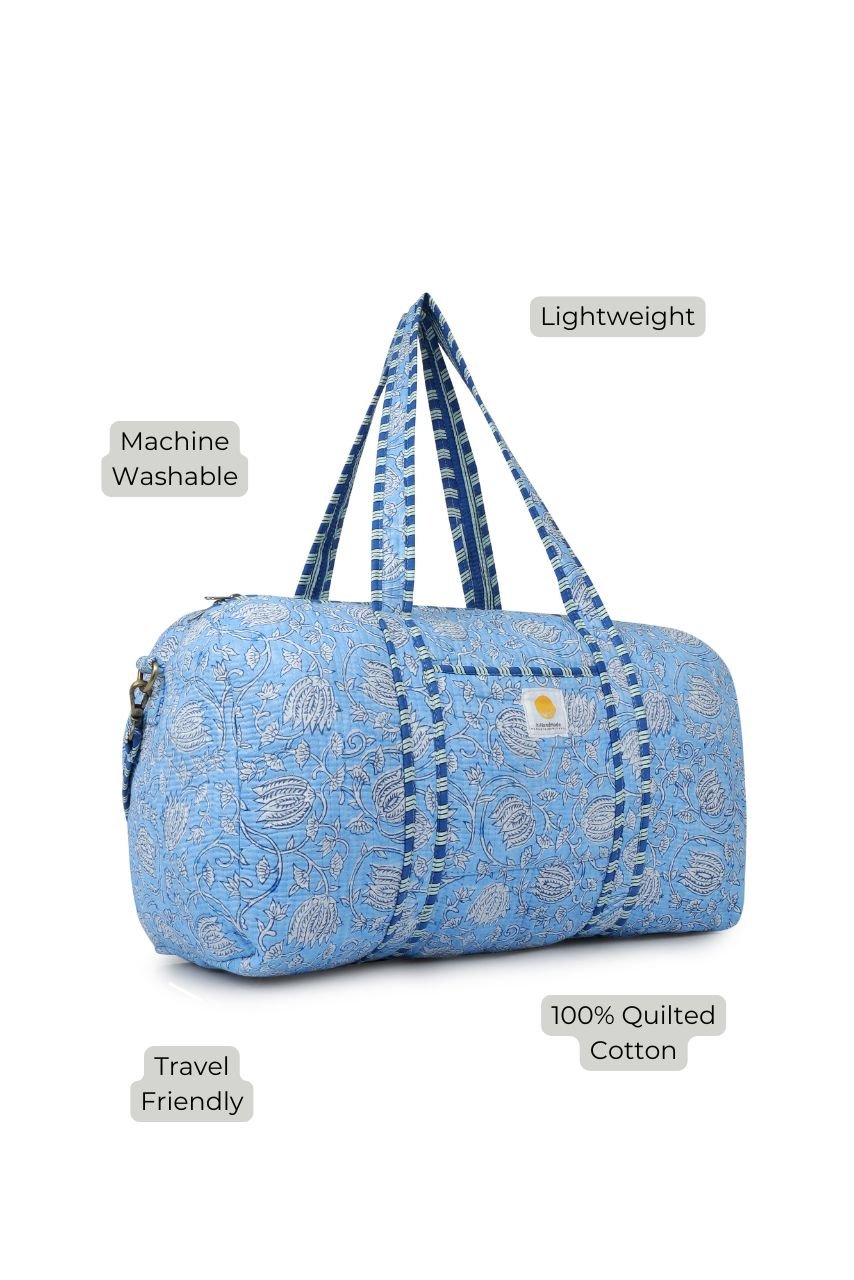 Cotton Duffle Bag - Blue Lily - Hi Handmade