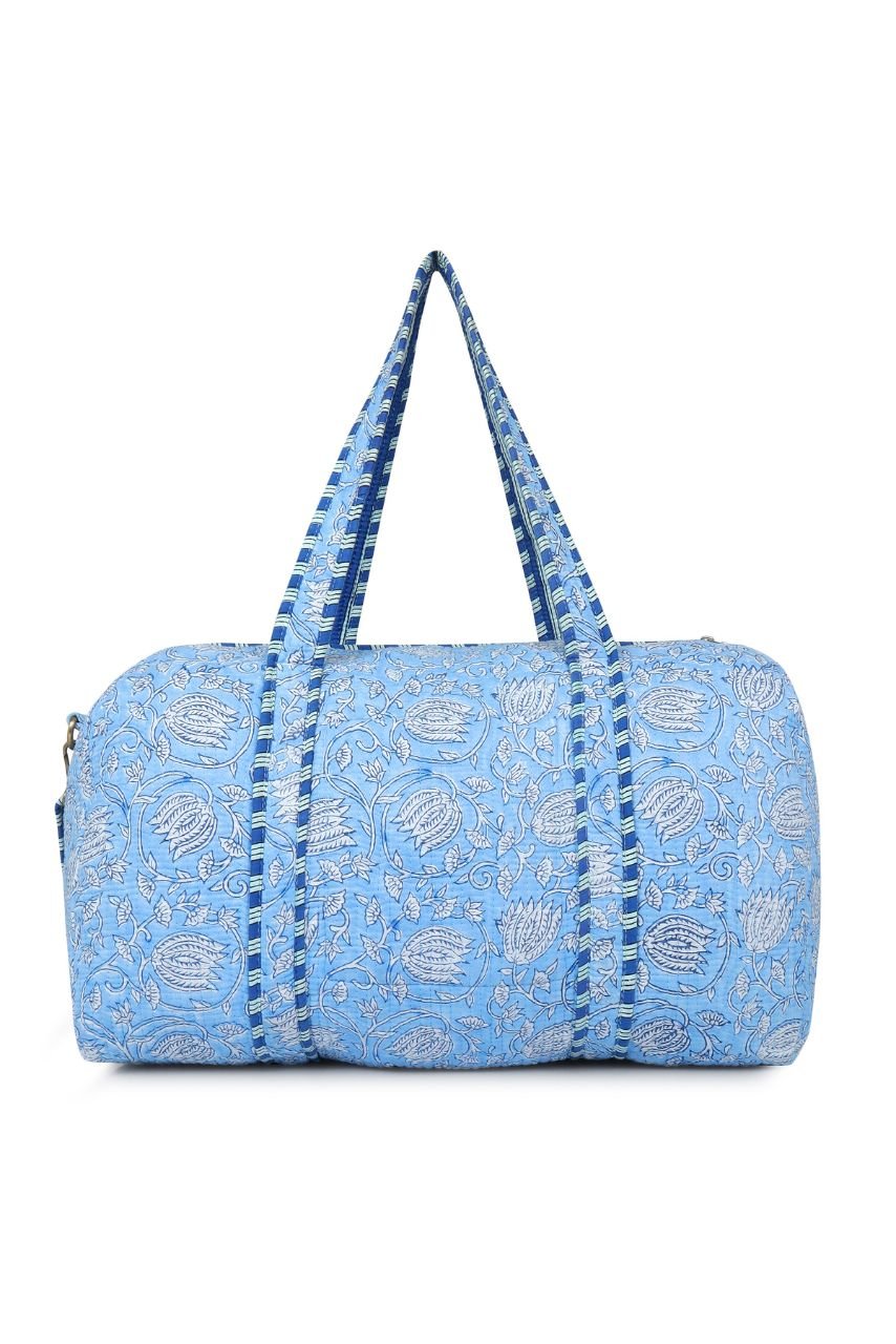 Cotton Duffle Bag - Blue Lily - Hi Handmade