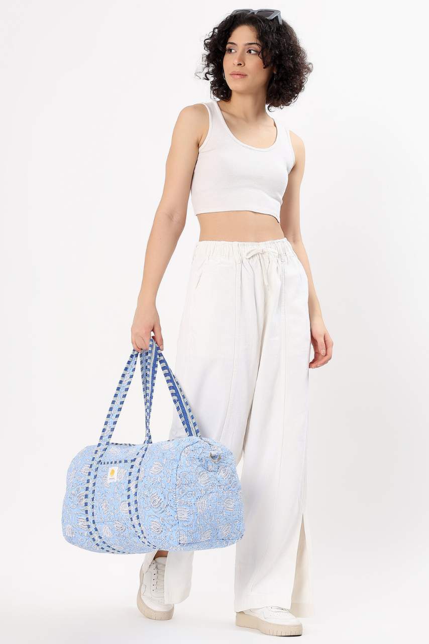Cotton Duffle Bag - Blue Lily - Hi Handmade