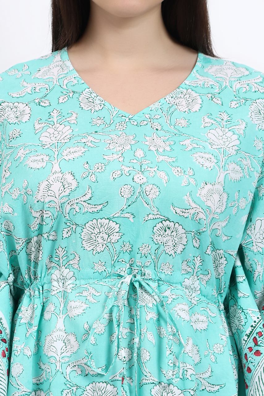 Cotton Kaftan Cover Up - Aqua - Hi Handmade