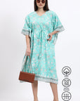 Cotton Kaftan Cover Up - Aqua - Hi Handmade
