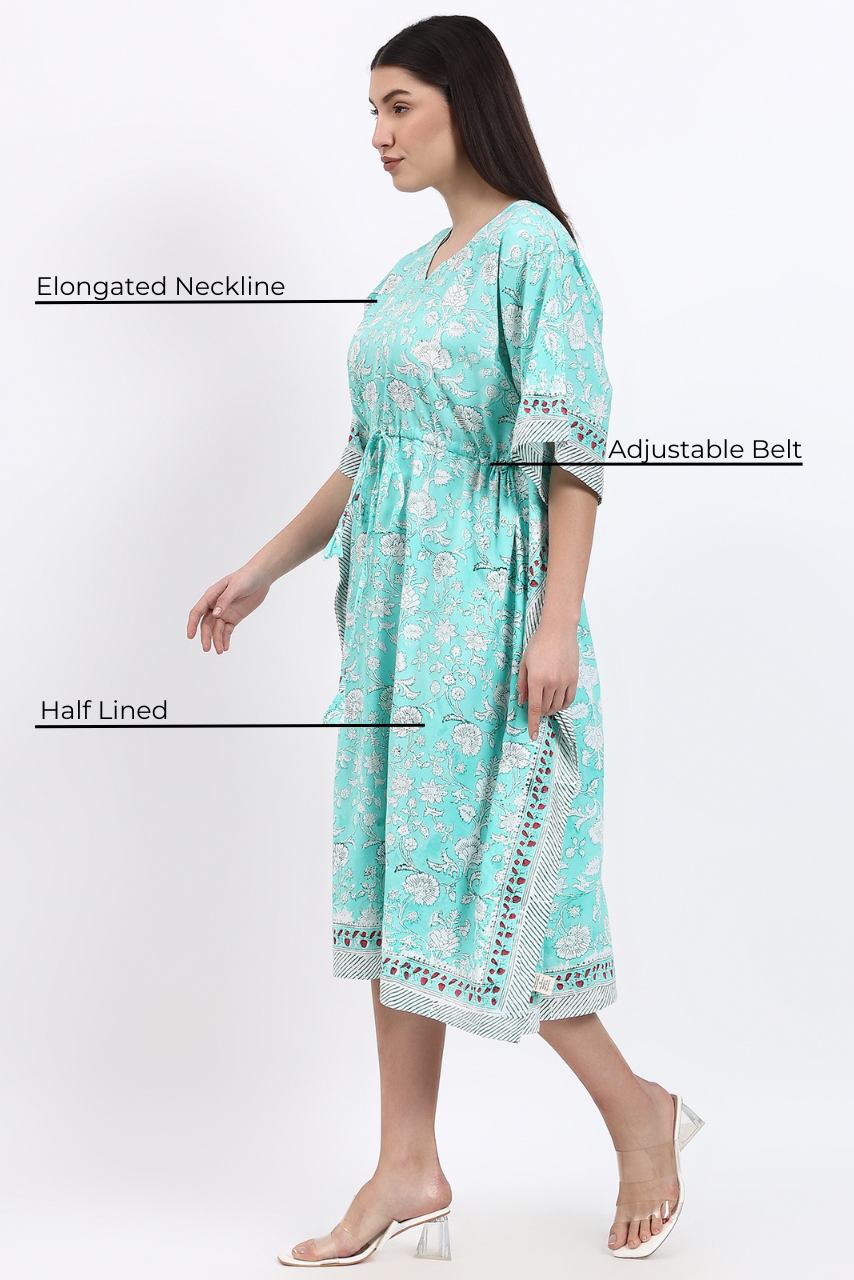 Cotton Kaftan Cover Up - Aqua - Hi Handmade