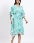 Cotton Kaftan Cover Up - Aqua - Hi Handmade