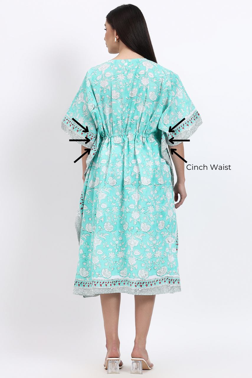 Cotton Kaftan Cover Up - Aqua - Hi Handmade