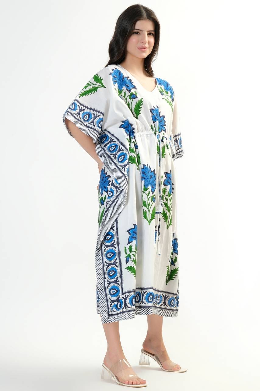 Cotton Kaftan Cover Up - Blue - Hi Handmade