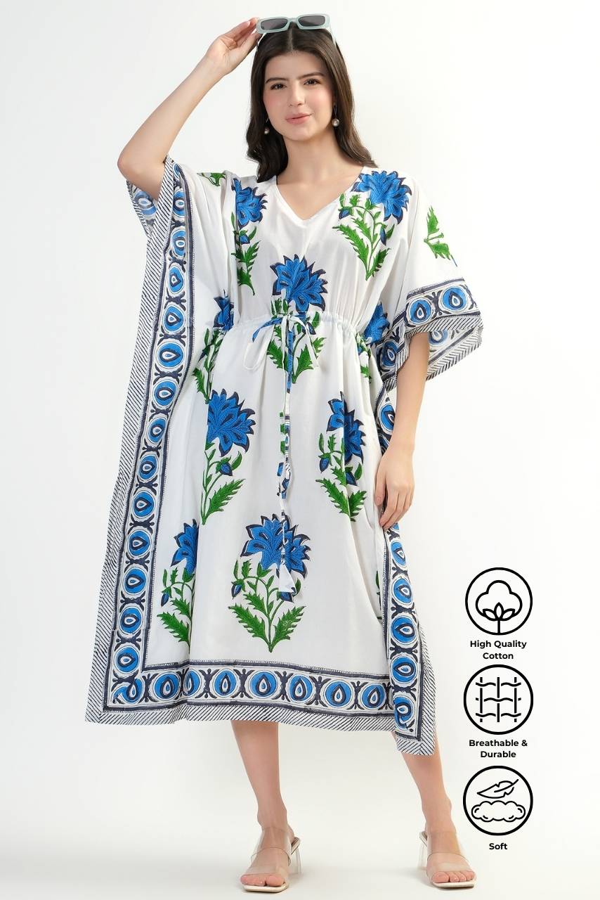Cotton Kaftan Cover Up - Blue - Hi Handmade