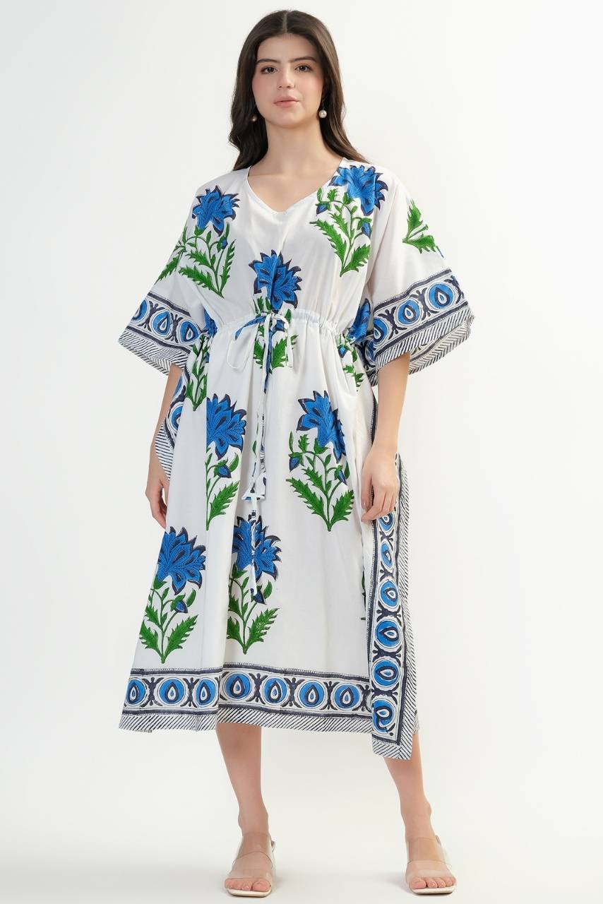 Cotton Kaftan Cover Up - Blue - Hi Handmade