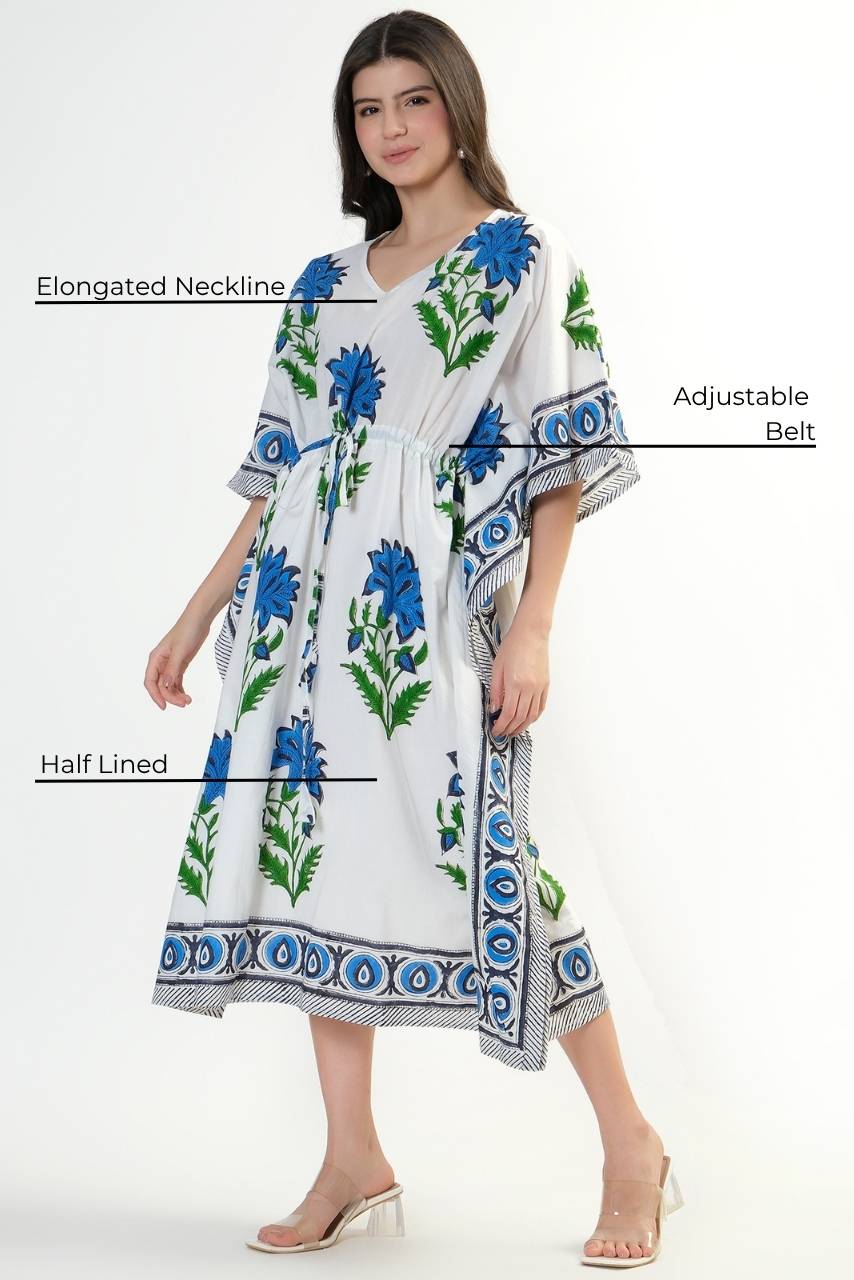 Cotton Kaftan Cover Up - Blue - Hi Handmade