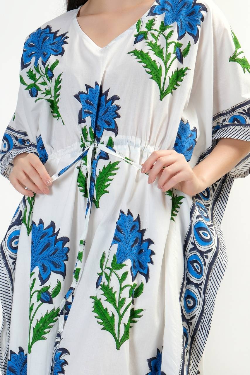Cotton Kaftan Cover Up - Blue - Hi Handmade