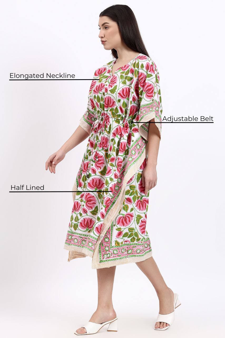 Cotton Kaftan Cover Up - Pink - Hi Handmade