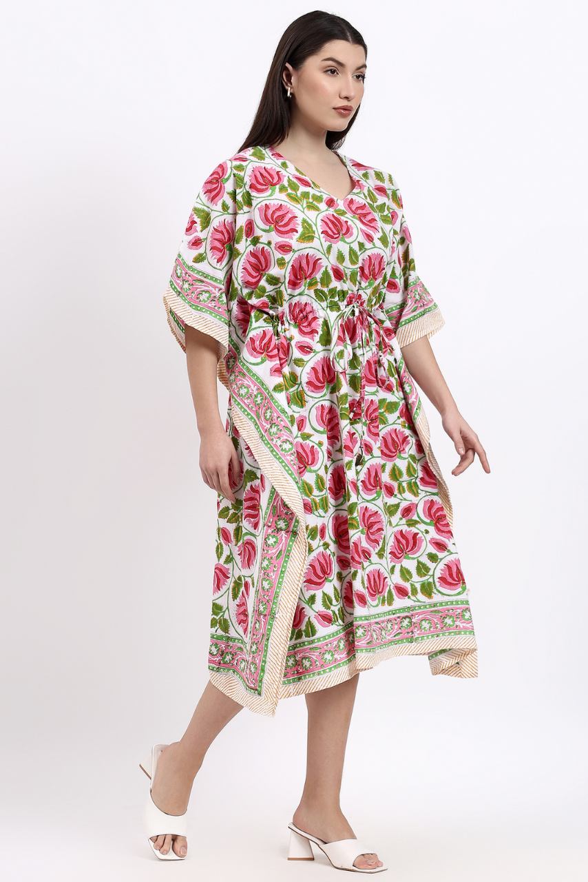 Cotton Kaftan Cover Up - Pink - Hi Handmade