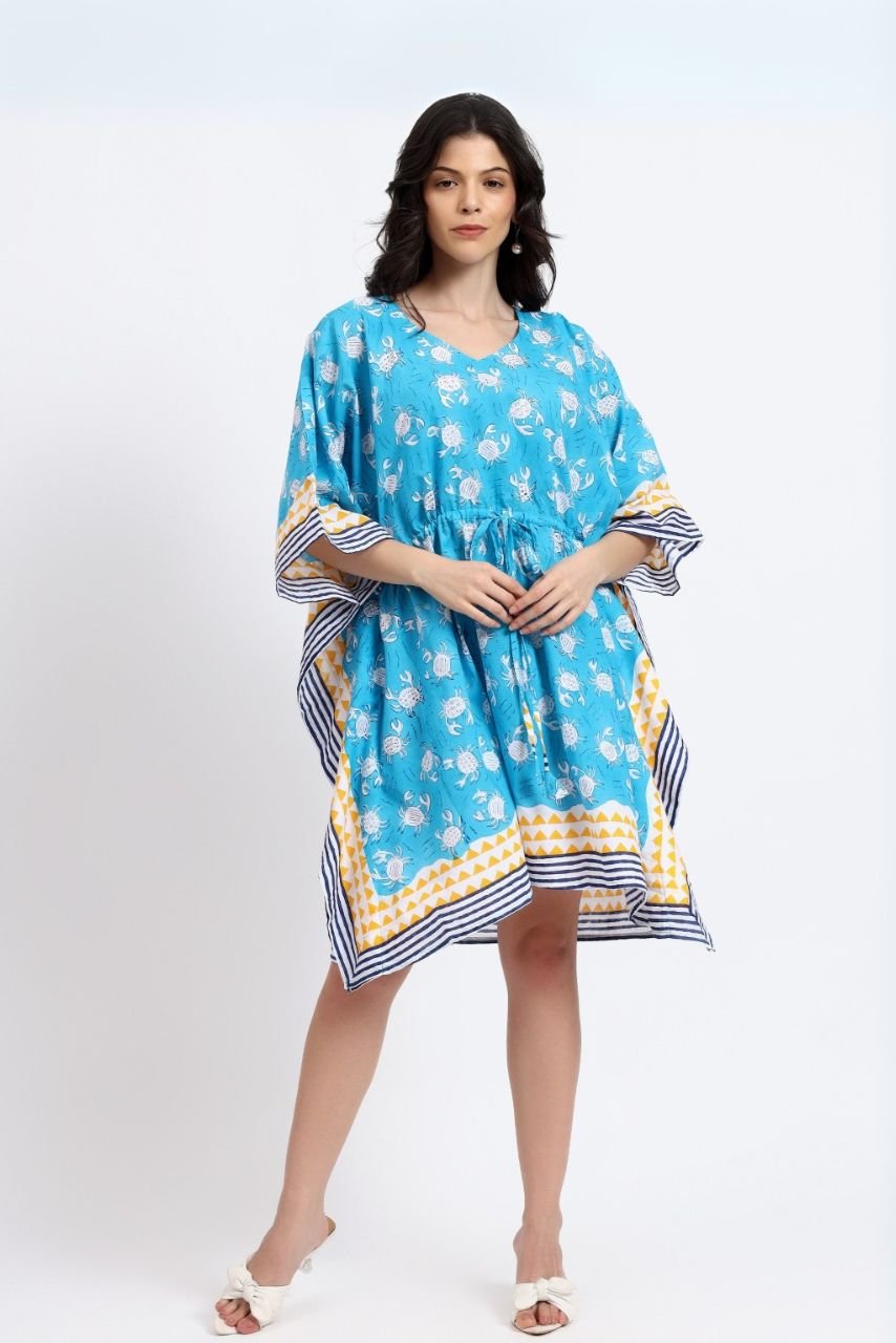 Cotton Kaftan - Crab Print - Hi Handmade