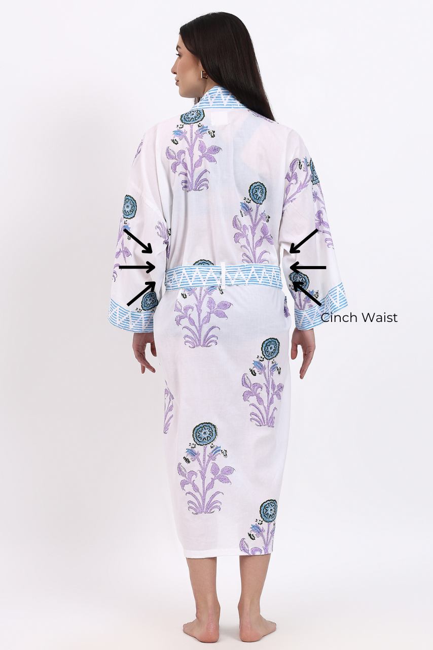 Cotton Kimono Robe - Aqua - Hi Handmade