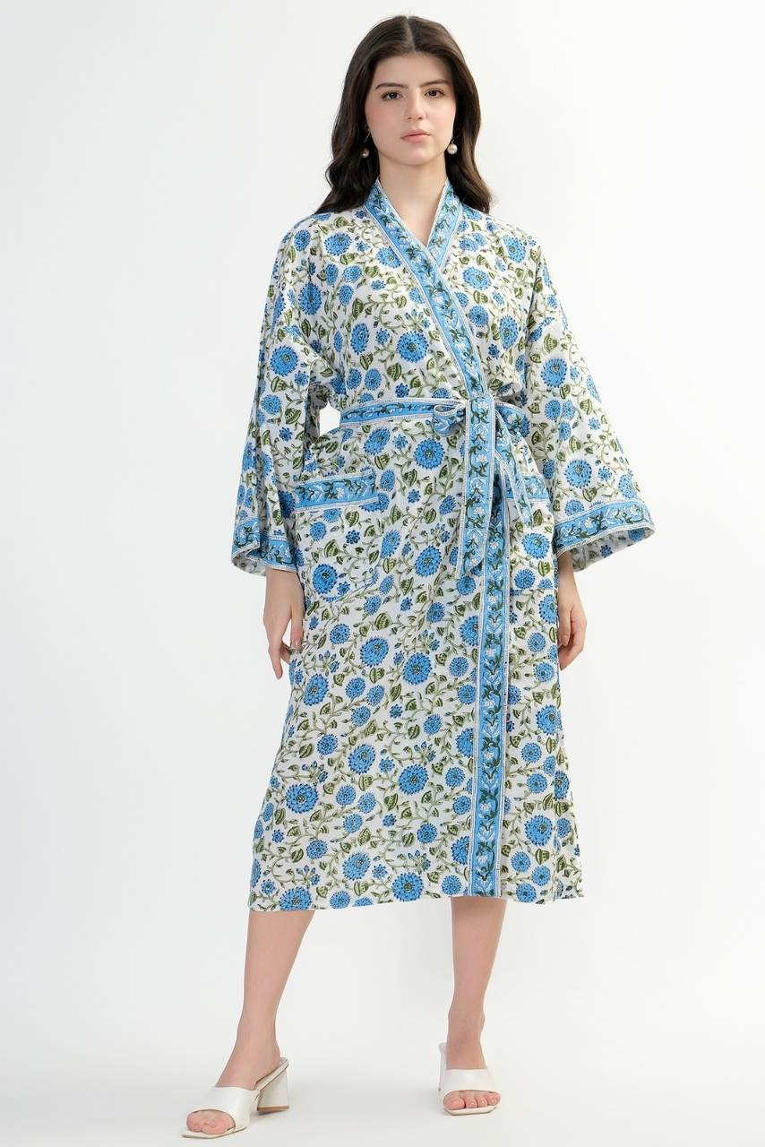 Cotton Kimono Robe - Dahlia - Hi Handmade