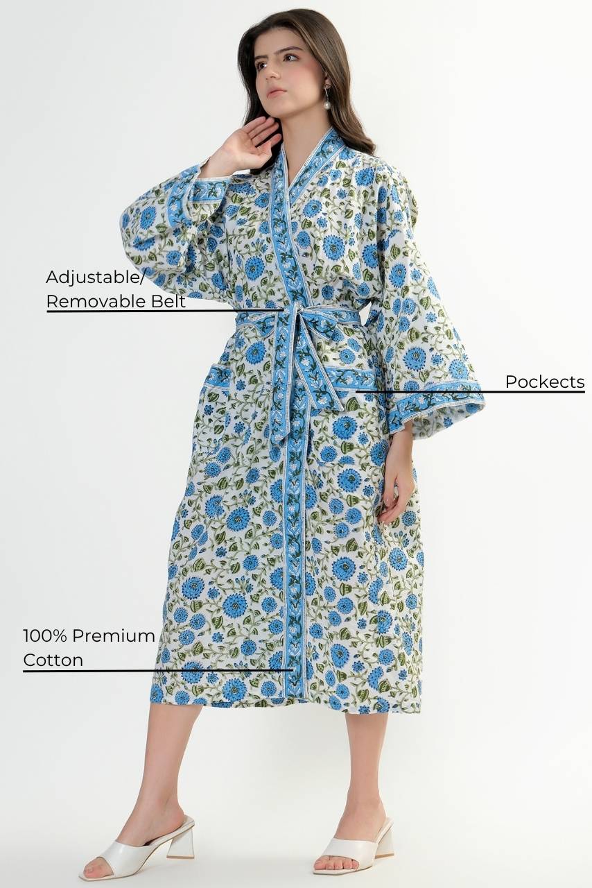 Cotton Kimono Robe - Dahlia - Hi Handmade