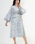 Cotton Kimono Robe - Light Blue - Hi Handmade