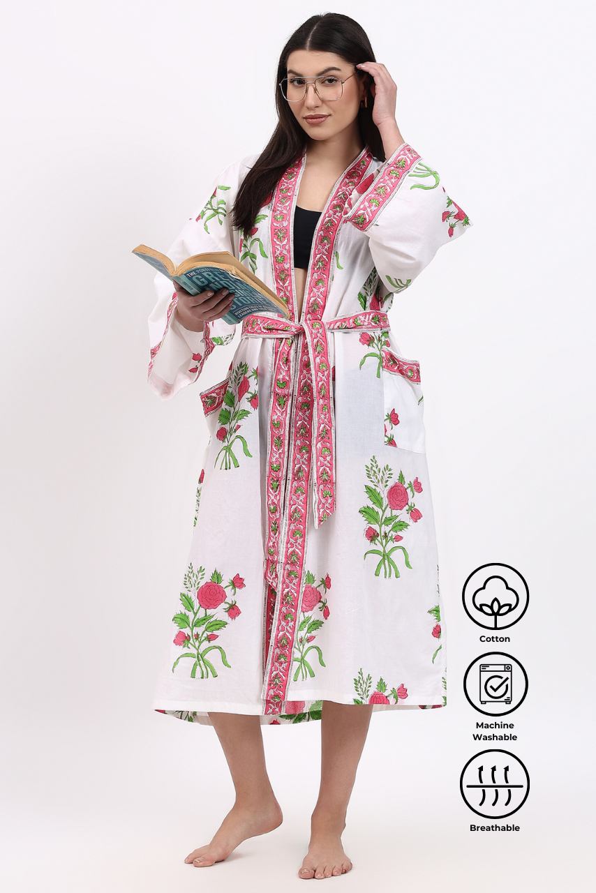 Cotton Kimono Robe - Rose - Hi Handmade