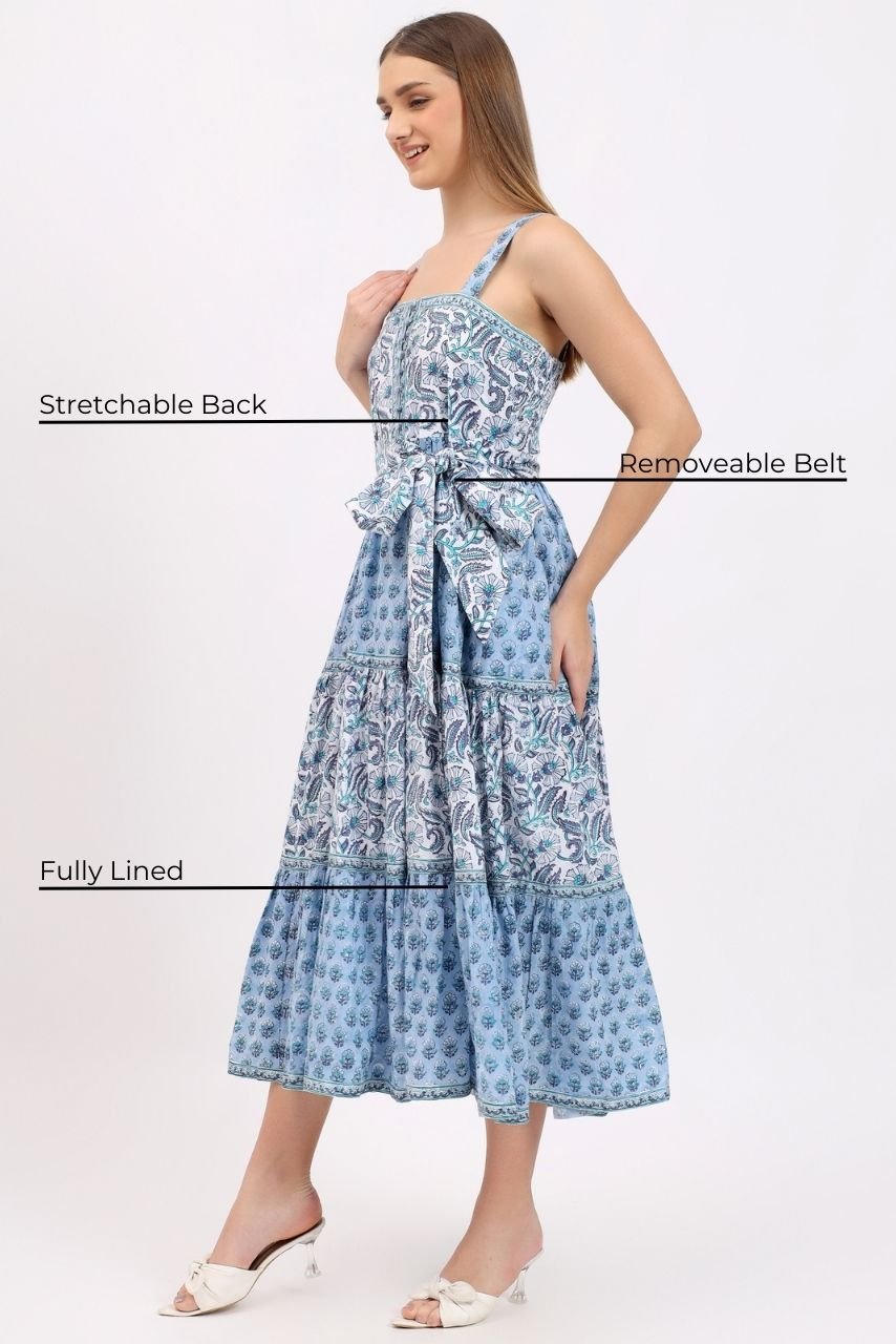 Cotton Maxi Sundress - Blue - Hi Handmade