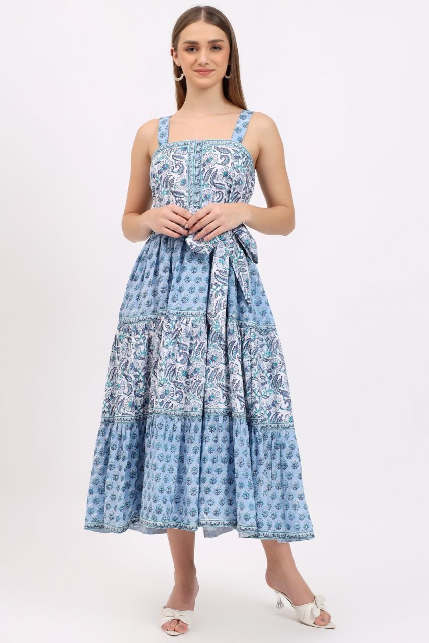 Cotton Maxi Sundress - Blue - Hi Handmade
