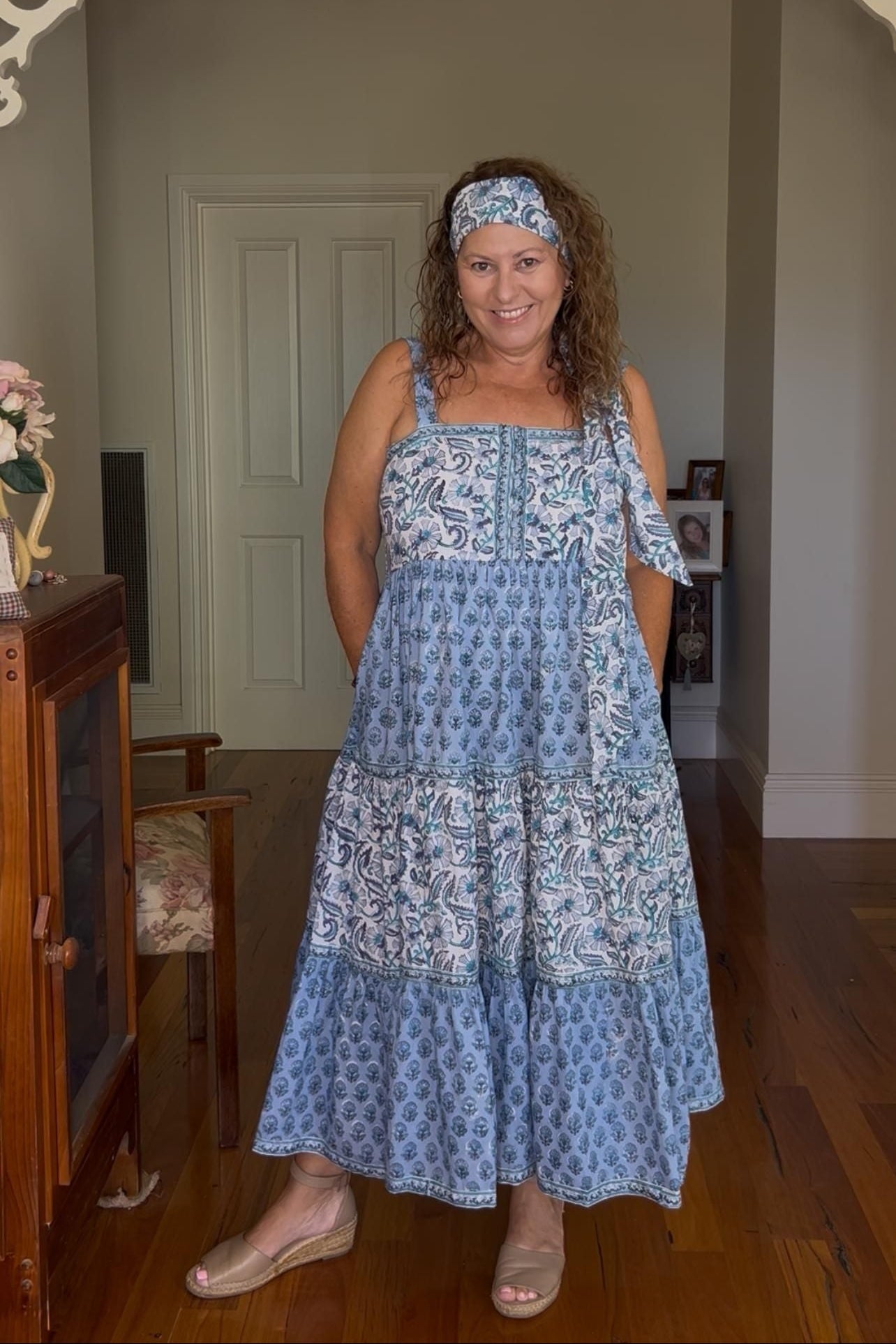 Cotton Maxi Sundress - Blue - Hi Handmade
