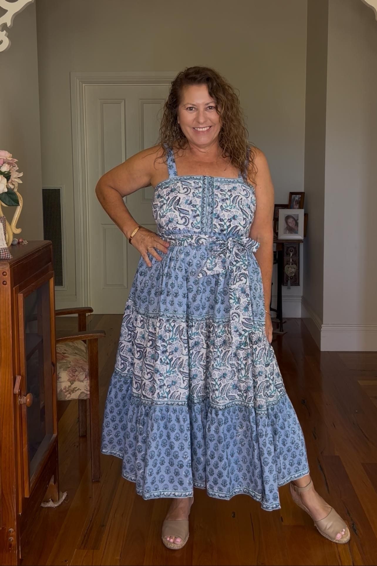 Cotton Maxi Sundress - Blue - Hi Handmade