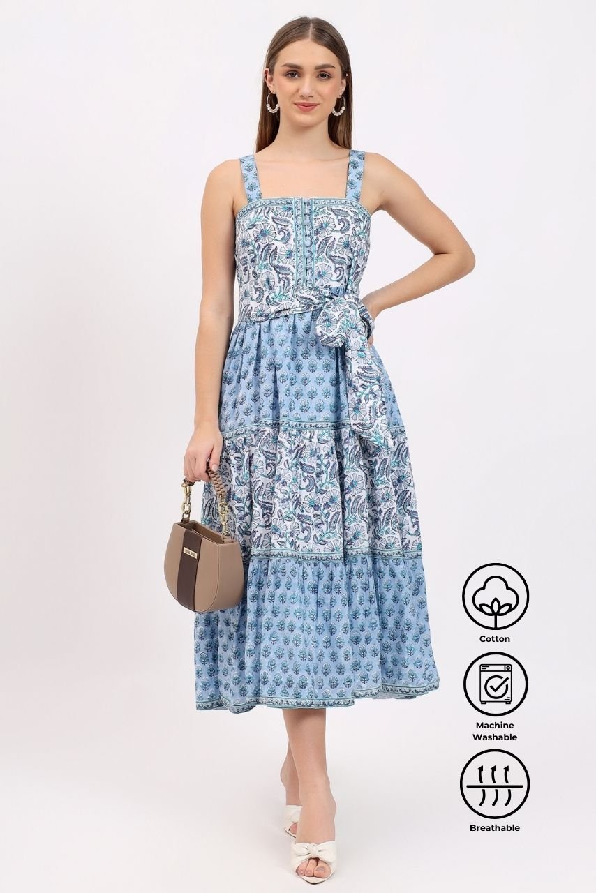 Cotton Maxi Sundress - Blue - Hi Handmade