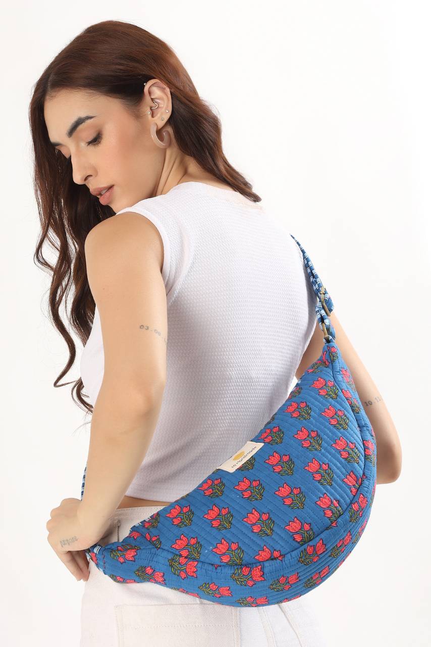 Cotton Sling Bag - Blue - Hi Handmade