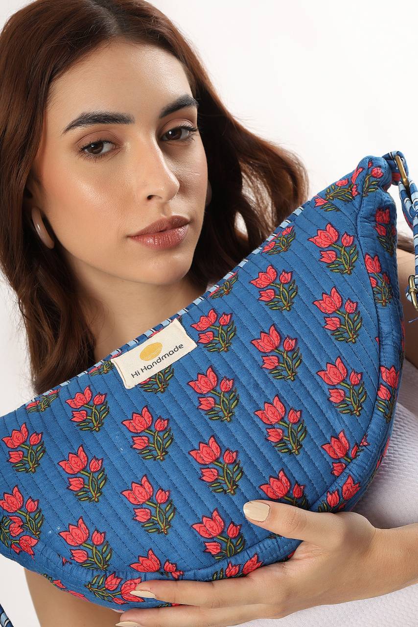 Cotton Sling Bag - Blue - Hi Handmade