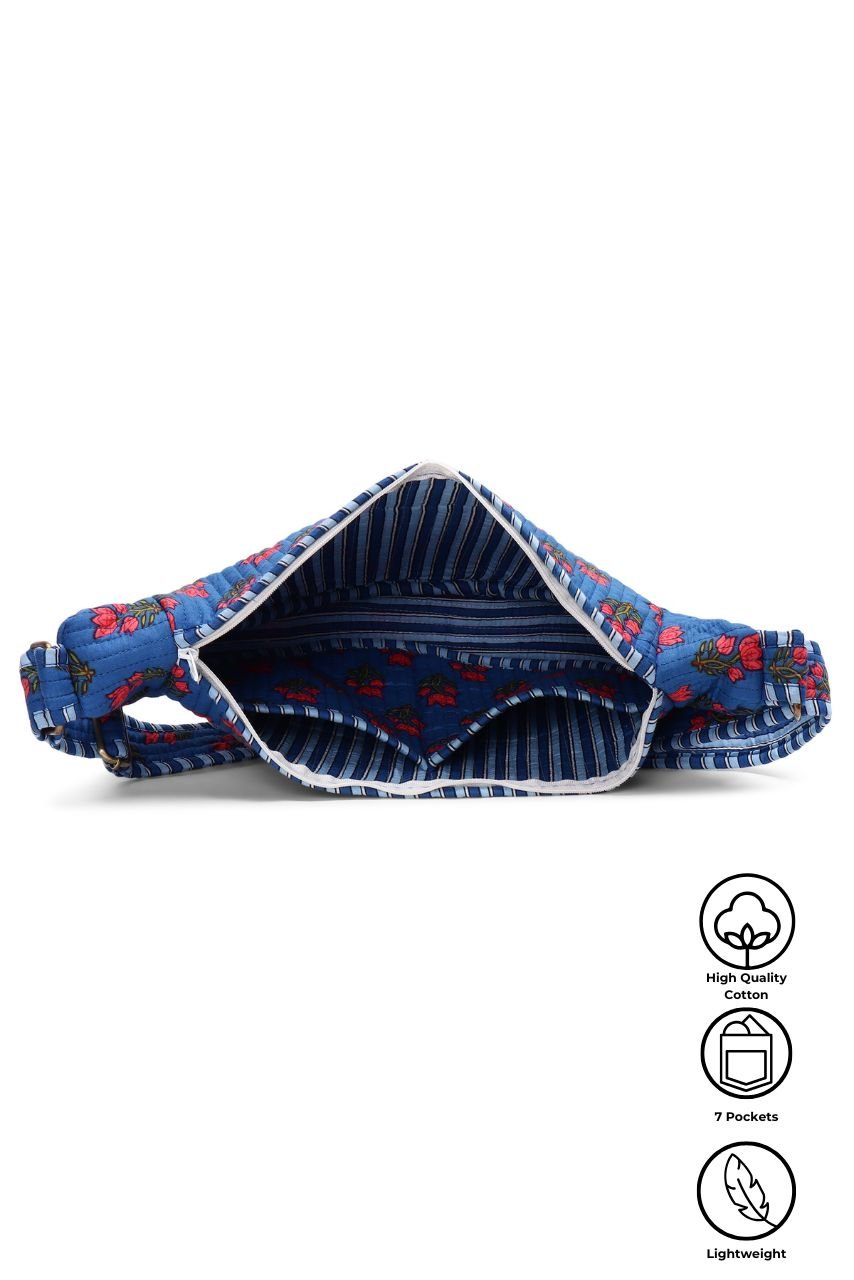 Cotton Sling Bag - Blue - Hi Handmade