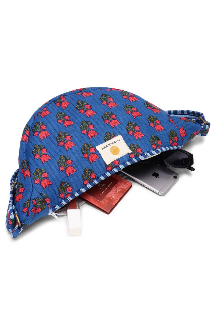 Cotton Sling Bag - Blue - Hi Handmade