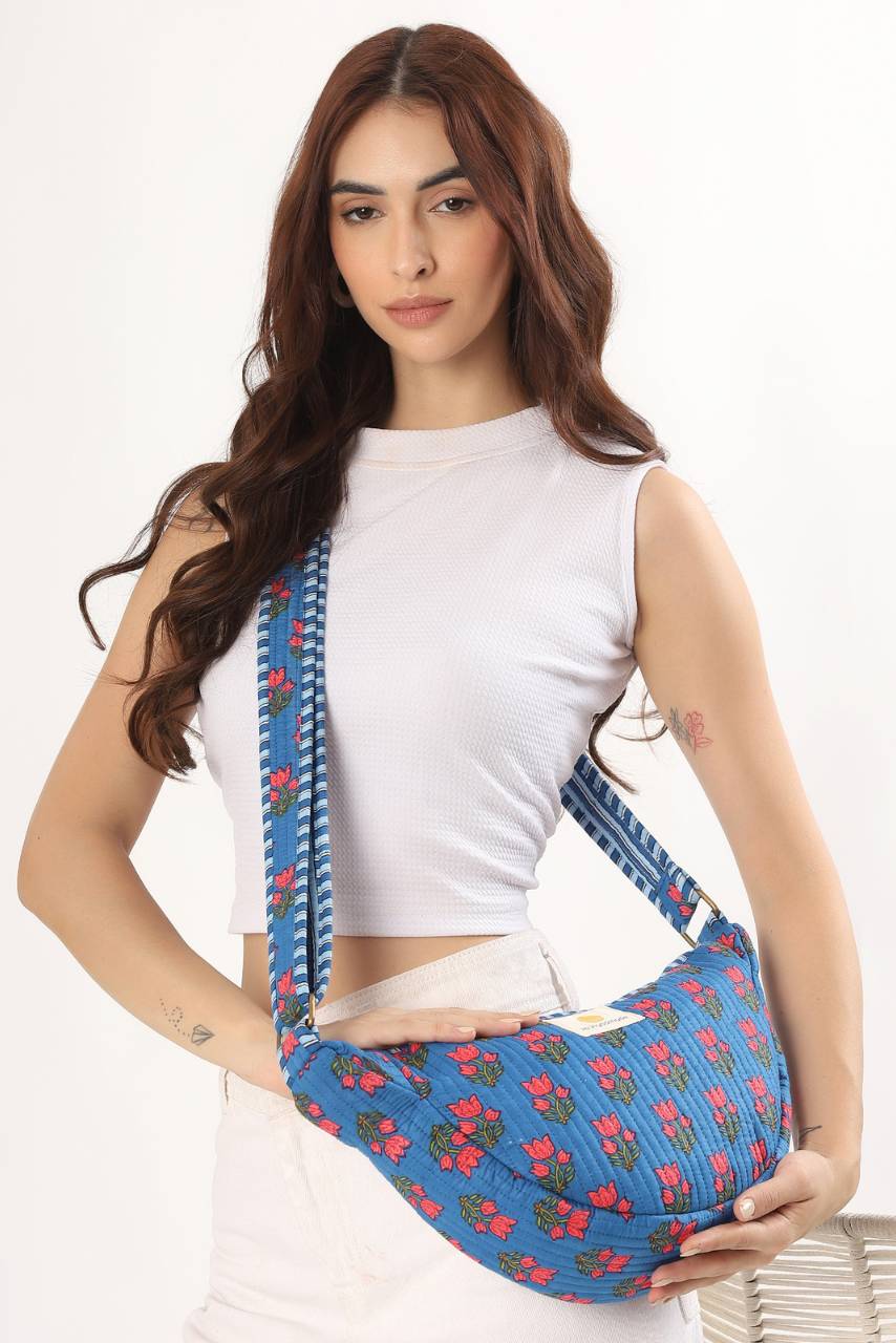 Cotton Sling Bag - Blue - Hi Handmade
