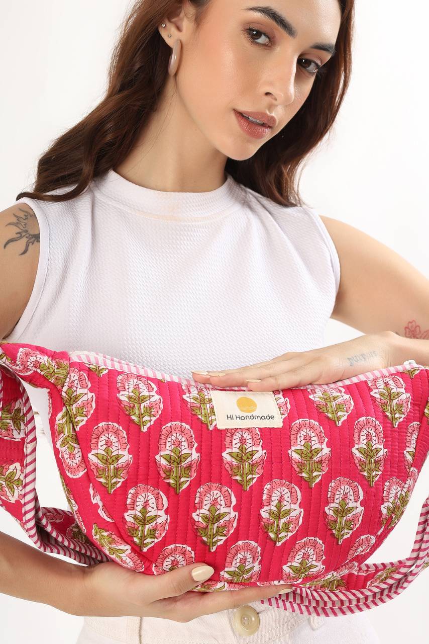 Cotton Sling Bag - Pink - Hi Handmade