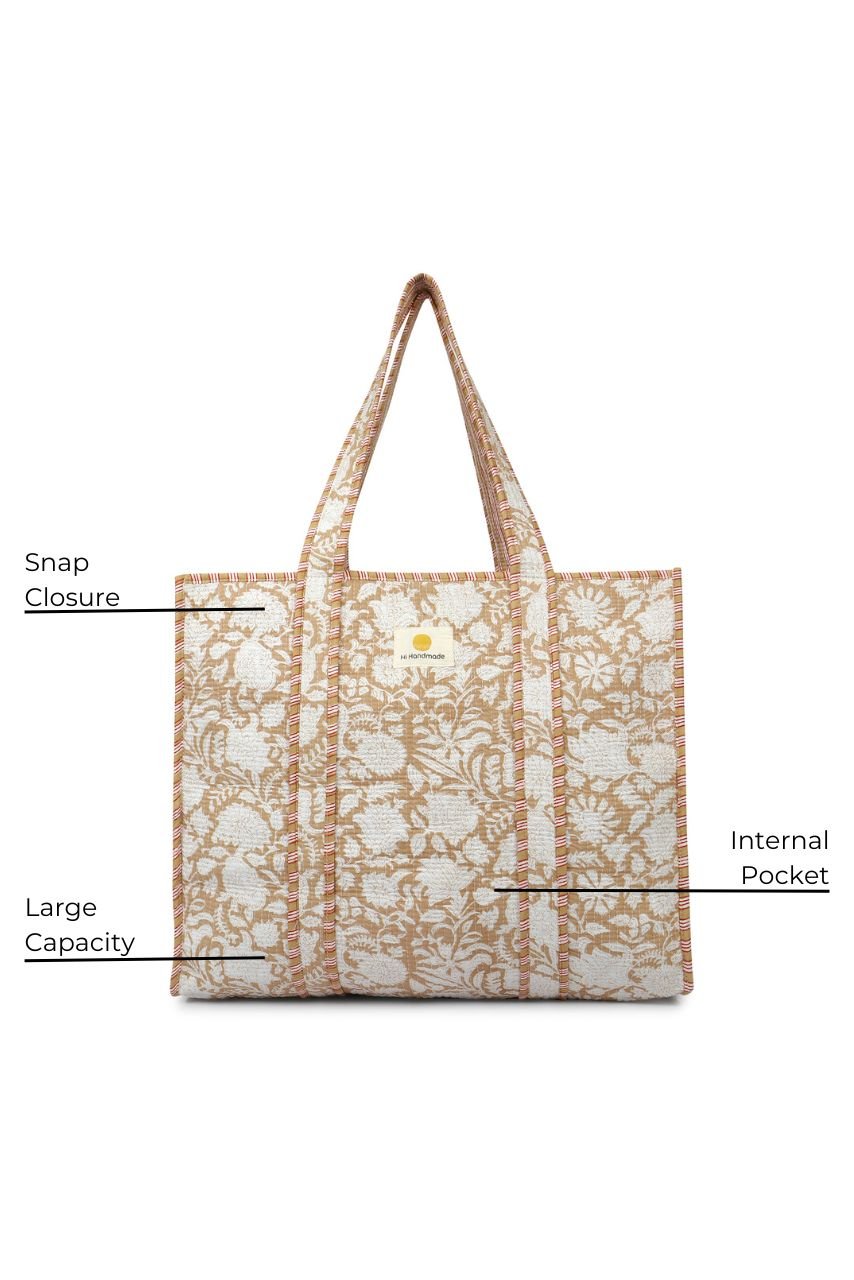 Cotton Tote Bag - Beige - Hi Handmade