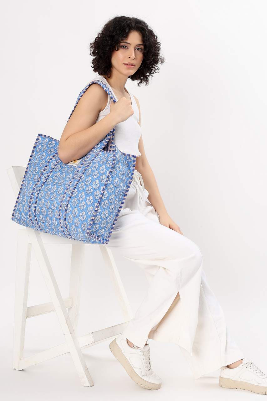 Cotton Tote Bag - Blue Daisy - Hi Handmade