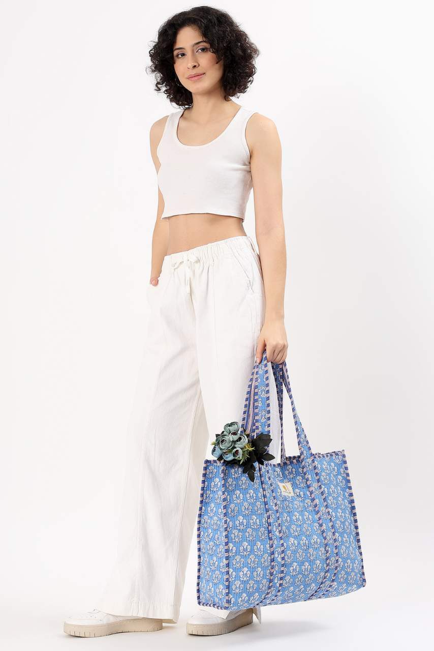 Cotton Tote Bag - Blue Daisy - Hi Handmade