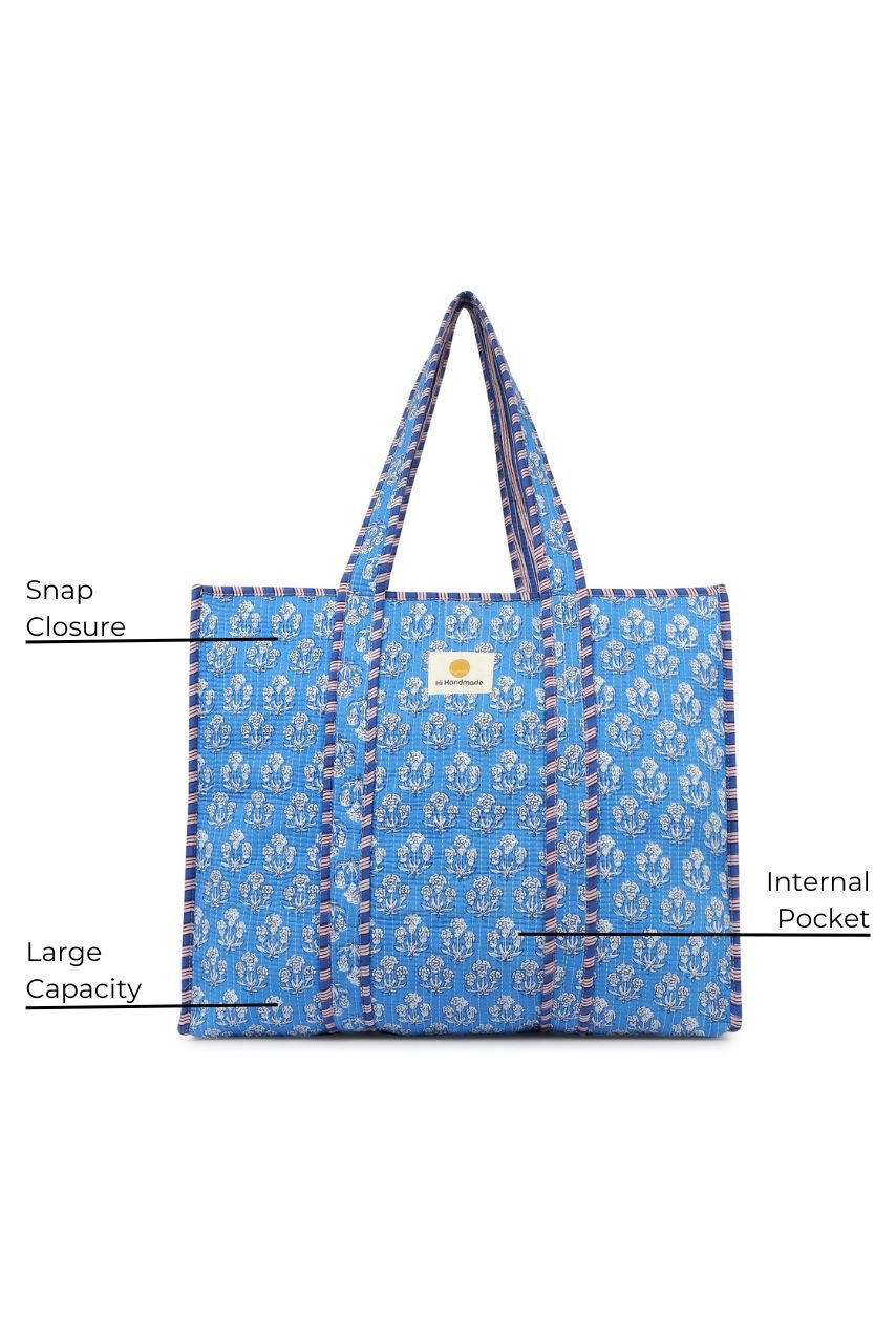 Cotton Tote Bag - Blue Daisy - Hi Handmade