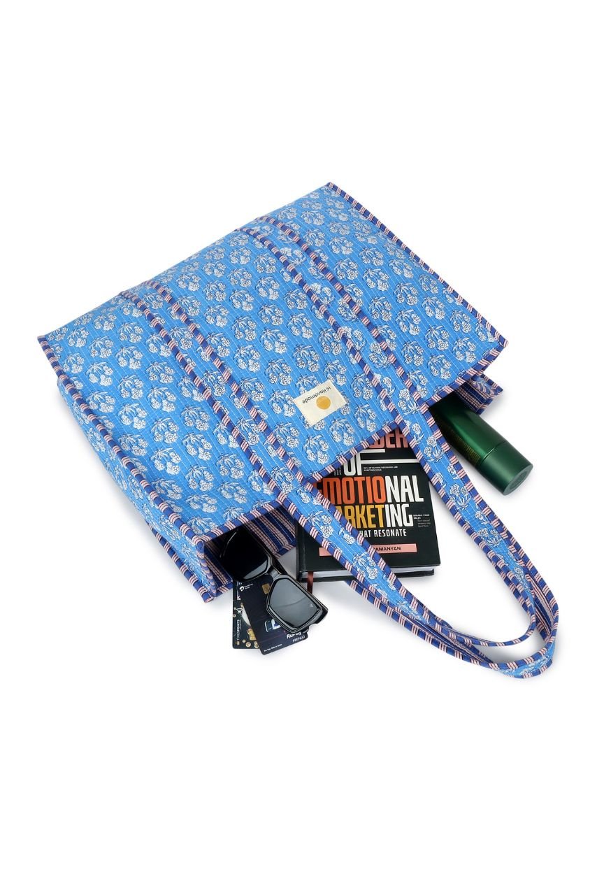 Cotton Tote Bag - Blue Daisy - Hi Handmade