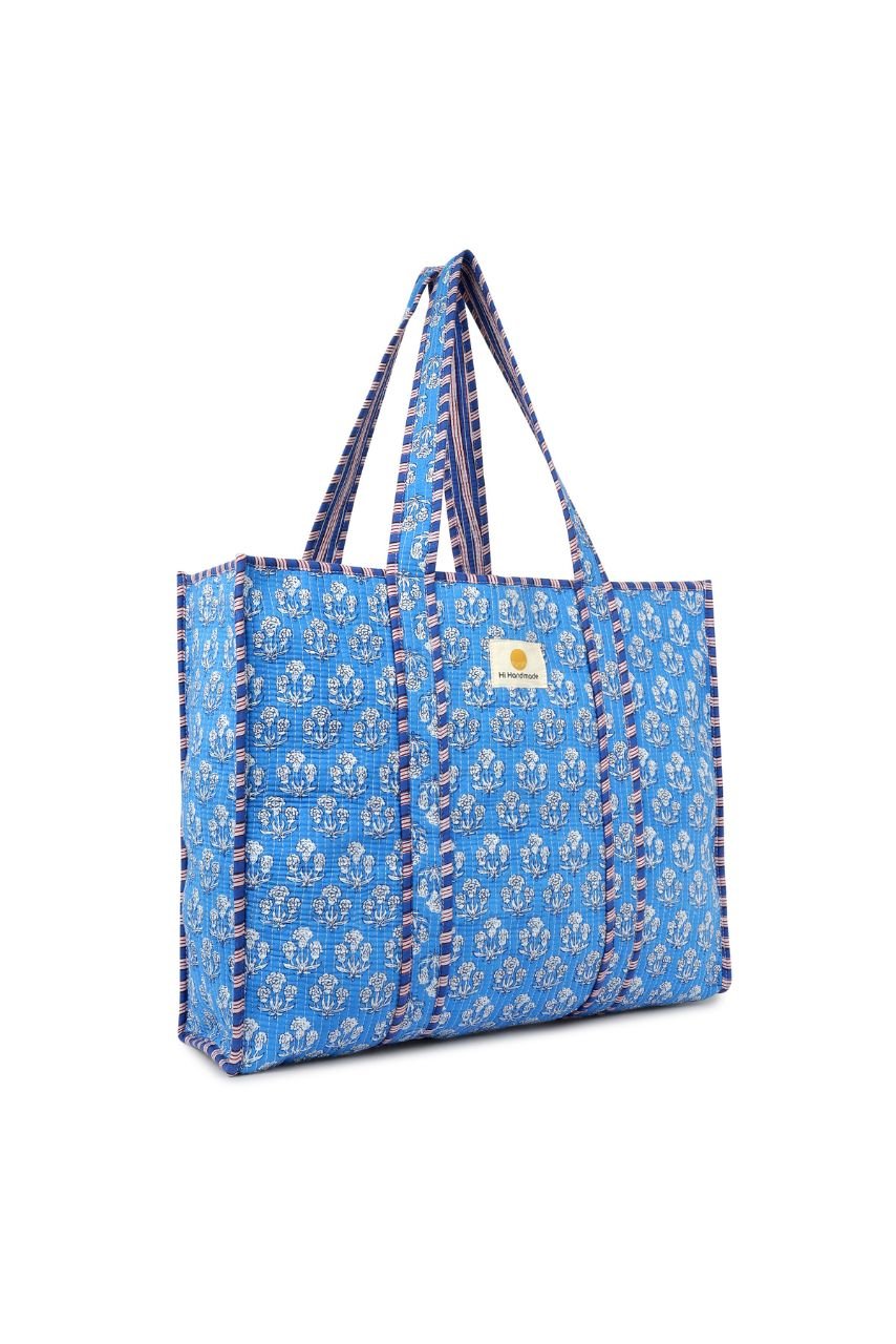 Cotton Tote Bag - Blue Daisy - Hi Handmade