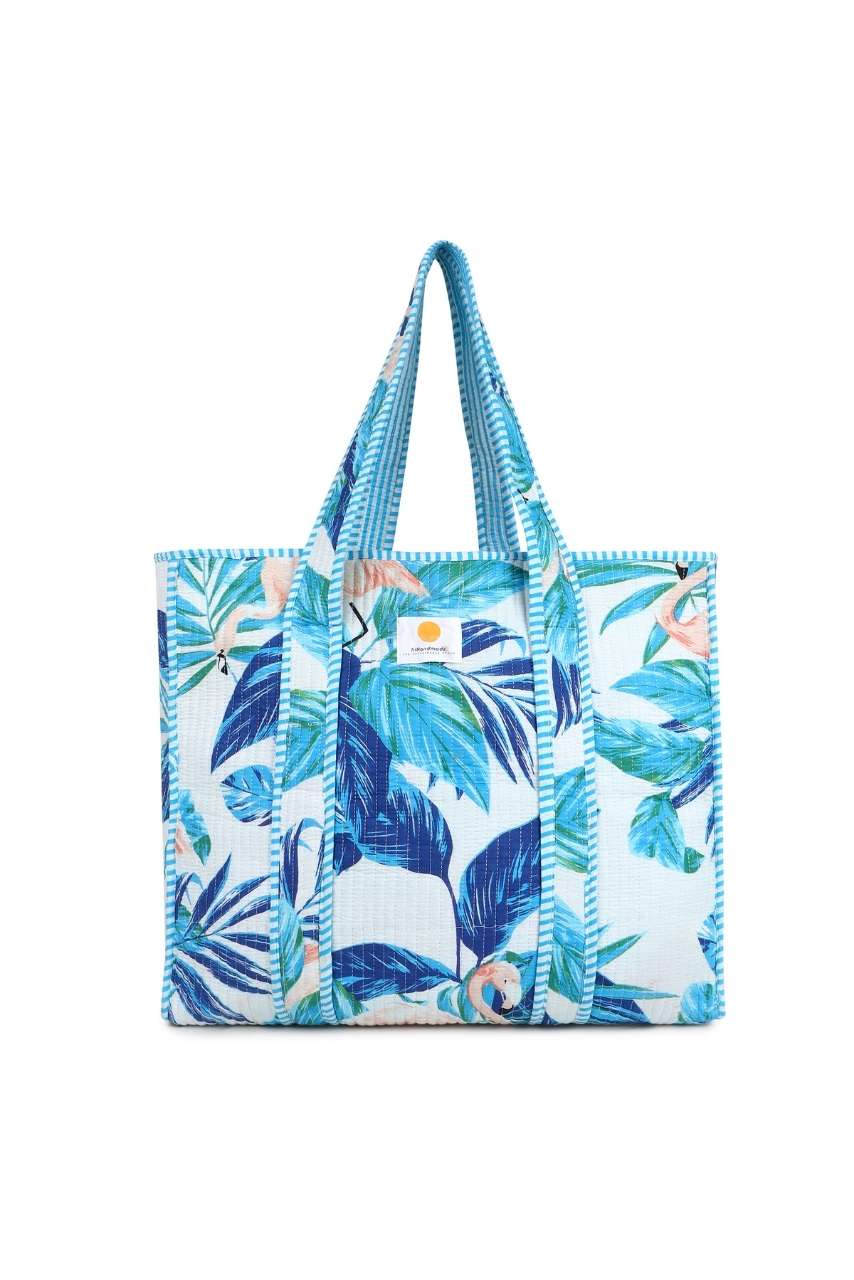 Cotton Tote Bag - Flamingo Blue - Hi Handmade