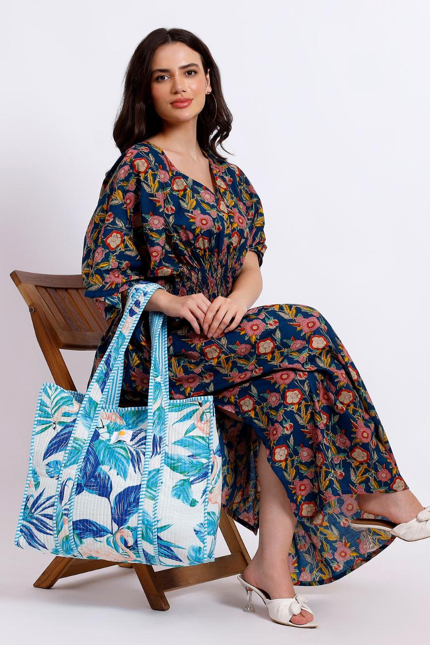 Cotton Tote Bag - Flamingo Blue - Hi Handmade