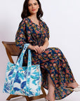 Cotton Tote Bag - Flamingo Blue - Hi Handmade