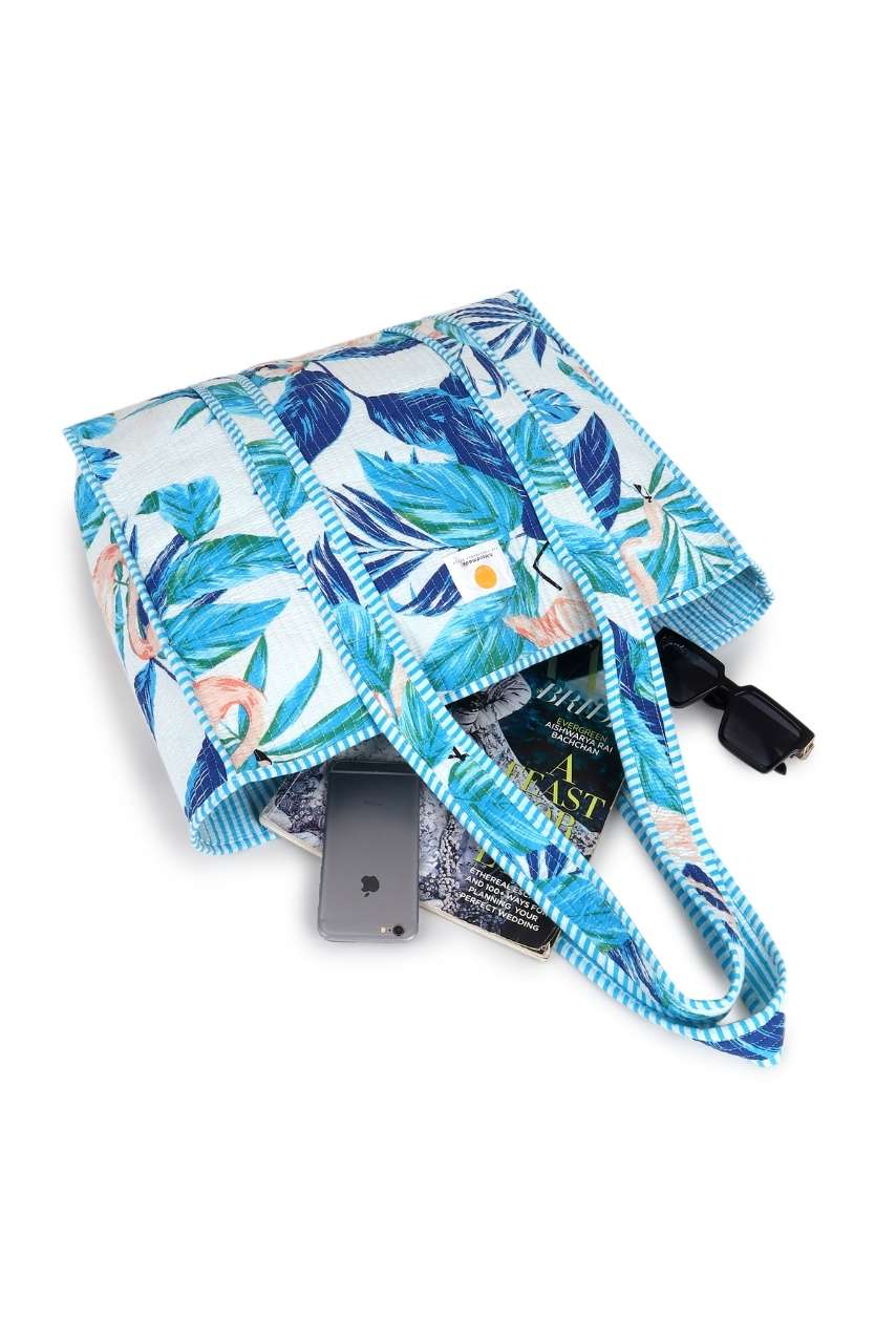 Cotton Tote Bag - Flamingo Blue - Hi Handmade