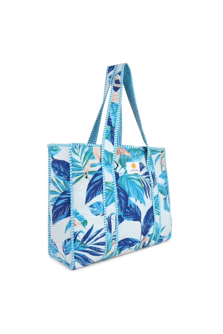 Cotton Tote Bag - Flamingo Blue - Hi Handmade