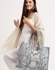 Cotton Tote Bag - Grey Blue - Hi Handmade