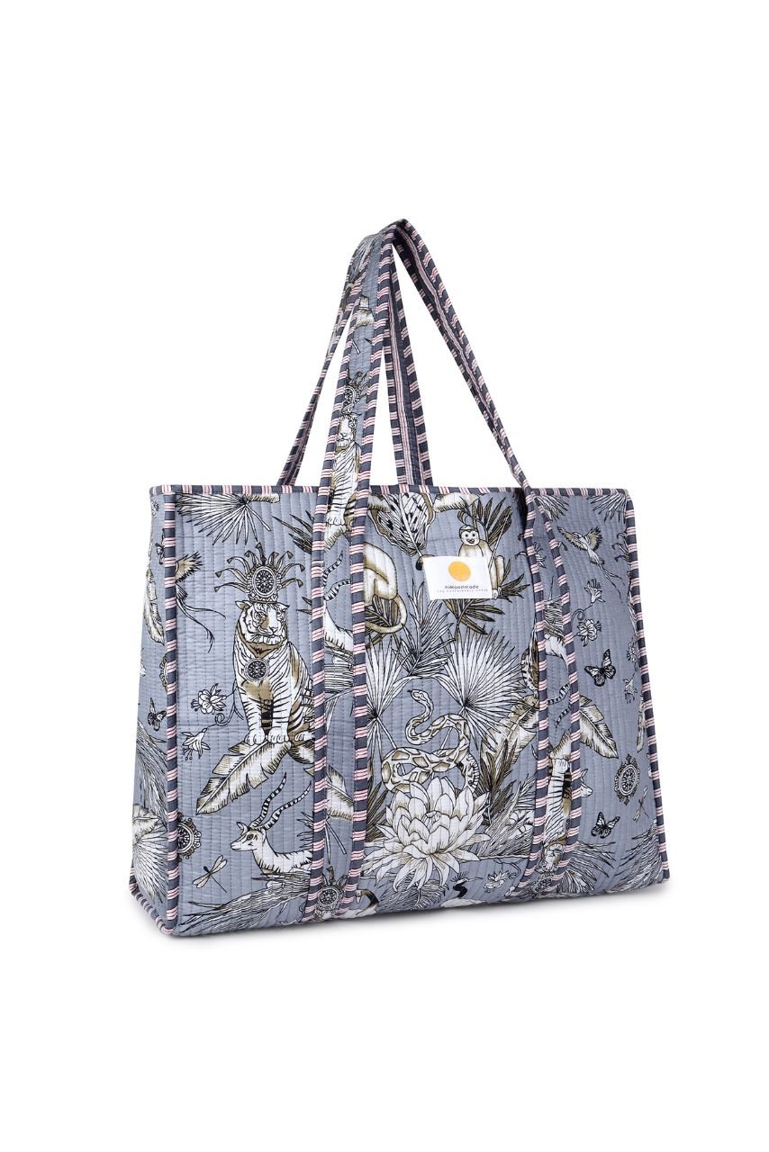 Cotton Tote Bag - Grey Blue - Hi Handmade