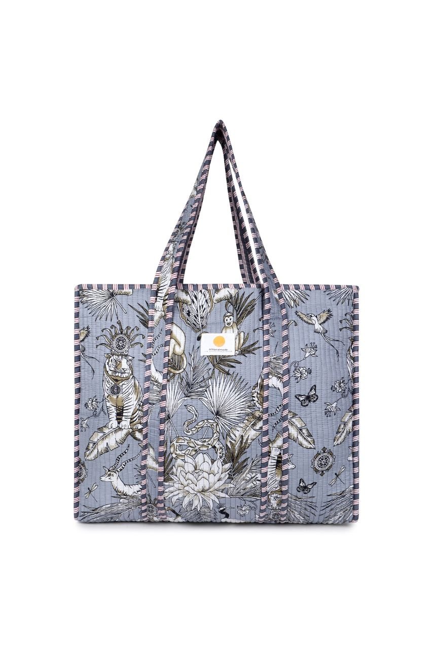 Cotton Tote Bag - Grey Blue - Hi Handmade
