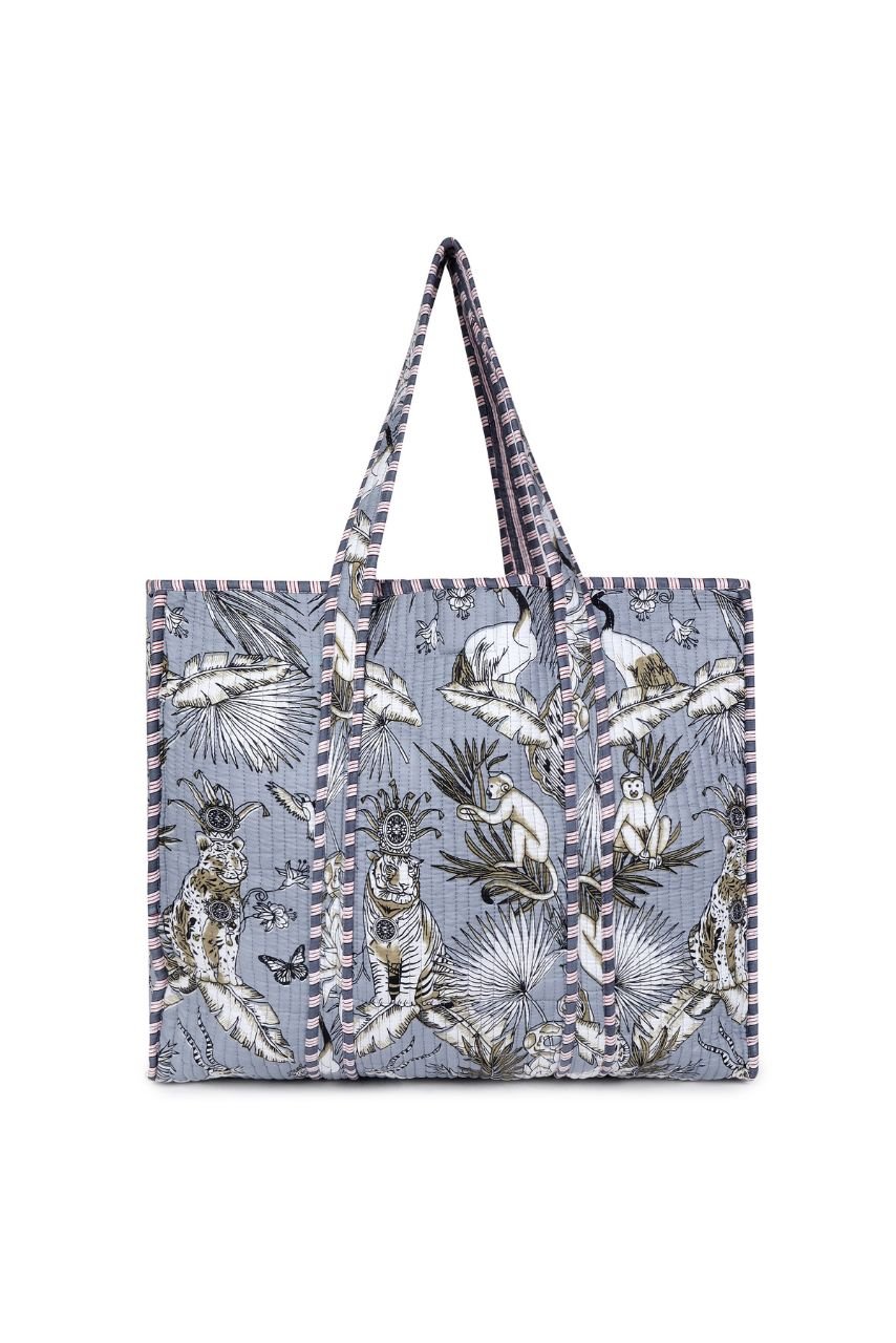 Cotton Tote Bag - Grey Blue - Hi Handmade