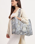 Cotton Tote Bag - Grey Blue - Hi Handmade
