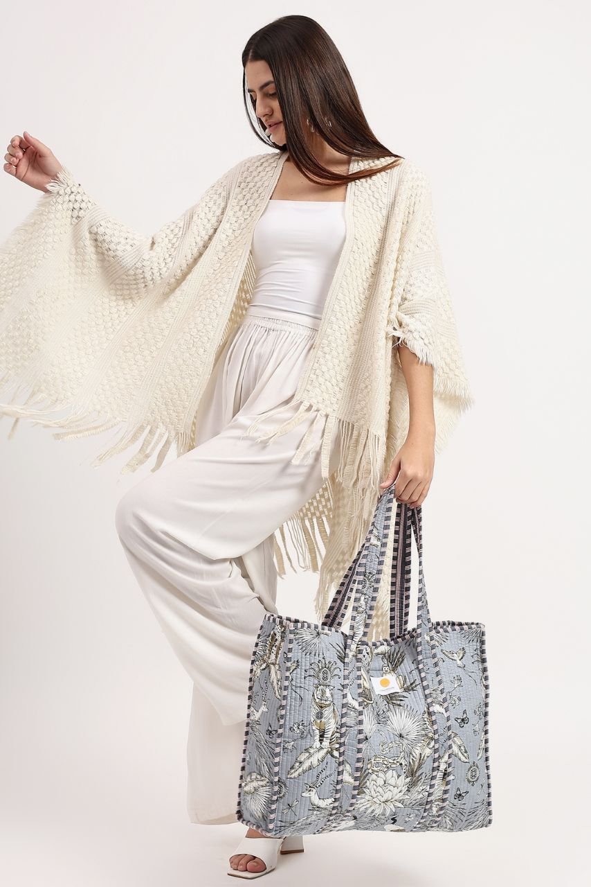 Cotton Tote Bag - Grey Blue - Hi Handmade