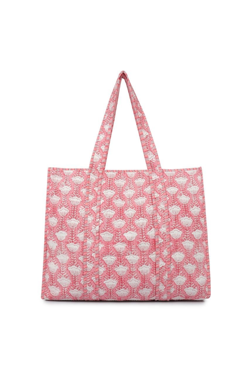 Cotton Tote Bag - Pink Tulip - Hi Handmade